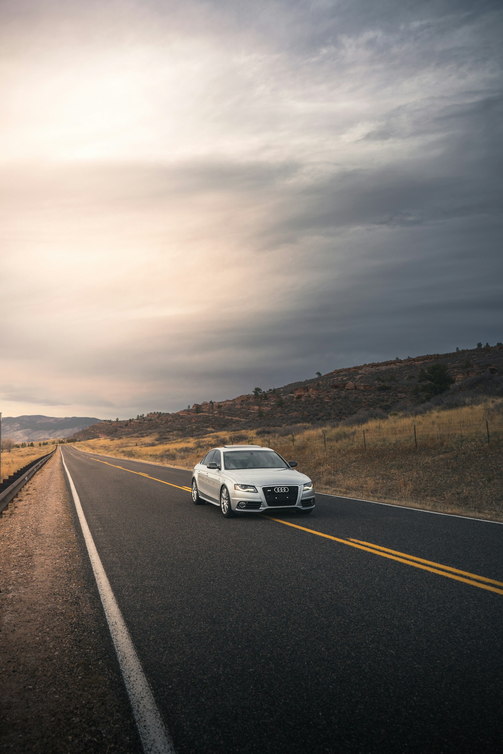 A vehicle travelling along a scenic road